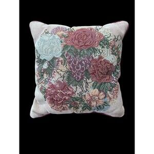 Vtg Glynda Turley Floral Roses Grapes Tapestry Decor Throw Pillow 12” X 12”